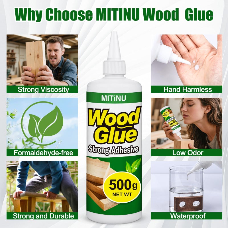 MITINU Wood Glue 500g, High-Capacity Super Glue for Woodworking, Waterproof Strong Wood Glue for Furniture Heavy Duty, Waterproof Glue for Crafts, Furniture, Wood Floor, Baseboard, cabinets, Door - Image 5